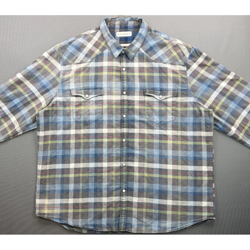 Lucky Brand Western Pearl Snap Shirt Blue Grey Plaid 7M44147 | Men's XXL - Picture 15 of 16